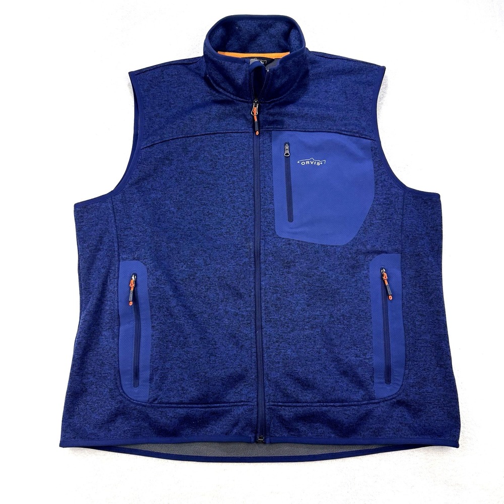 Orvis Mens Pro Insulated Sweater Fleece Vest XL Blue Heather Full Zip 2P8B